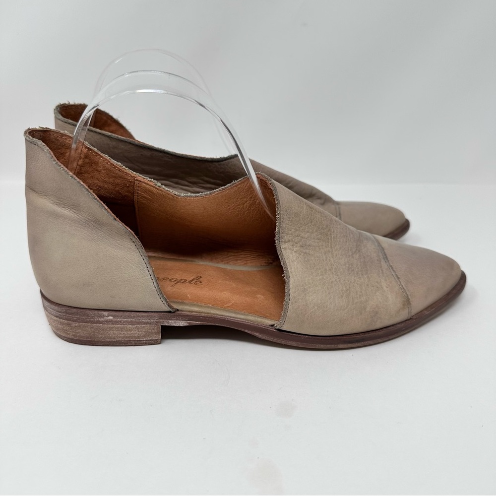 Free People Royale Flat Booties Shoes Flats Taupey Grey Leather Size 38 US 8